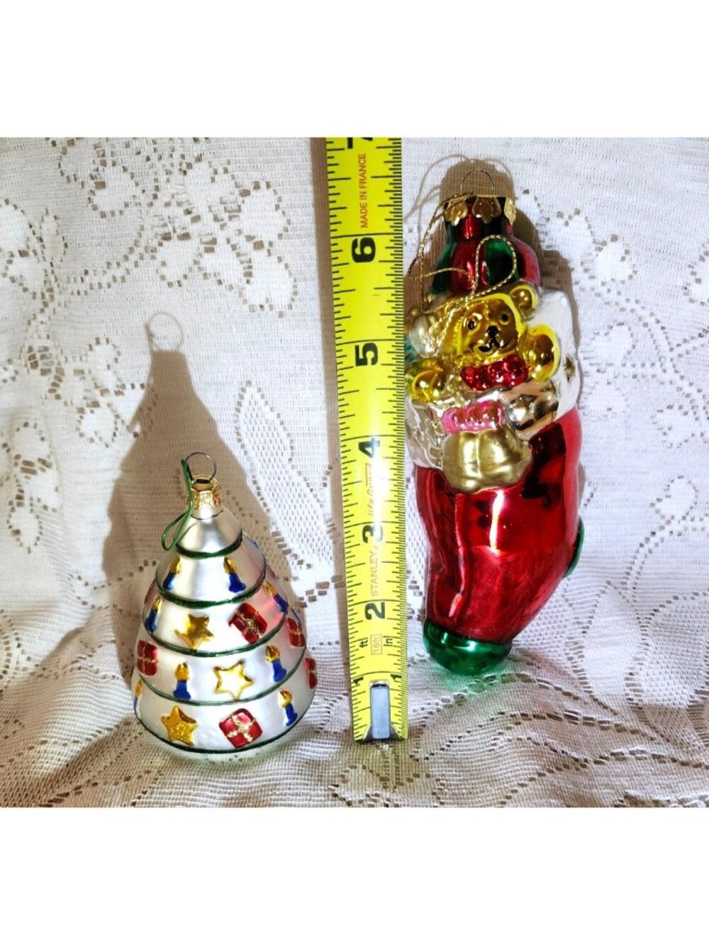 Blown Glass Christmas Ornaments Set: Teddy Bear Stocking Christmas Tree & Lighth - Picture 7 of 11